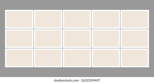 Postage stamp vector shape. Travel postcard vintage seal, paper mail delivery shipping fee symbol. Jagged circled blank sticker, square mark horizontal template. Philately album empty set, email tag