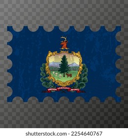 Postage stamp with Vermont state grunge flag. Vector illustration.
