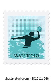 Postage stamp - Water polo - Player with ball - isolated on white background - vector art illustration. Sports Collection