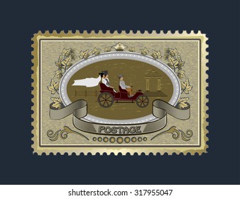 Postage stamp for wedding invitations

mark for mail with bride and groom in the car for your pictures and congratulations. relatives and friends will love and appreciate.