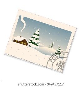 Postage Stamp winter landscape