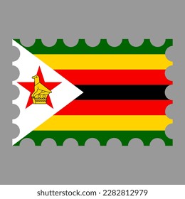 Postage stamp with Zimbabwe flag. Vector illustration.