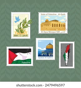 Postage stamps about Palestine, translation "Palestine"