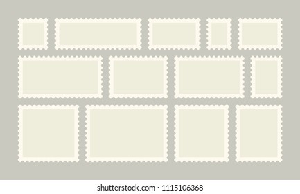 Postage stamps with borders, Vector post or postcards white set