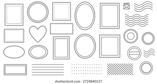 Selos postais clip art frames, elementos de vetor de correios, conjunto de carimbos elegantes minimalistas