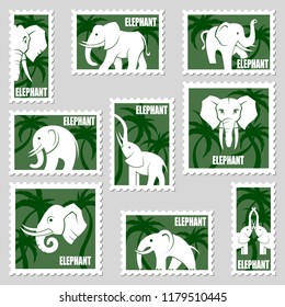 postage stamps collection with elephants and palms