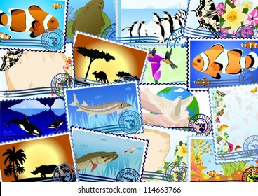 Postage stamps depicting the flora and fauna