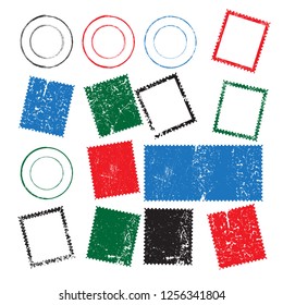 Postage stamps in grunge style. Set of textured postmarks . vector collection of vintage post marks.