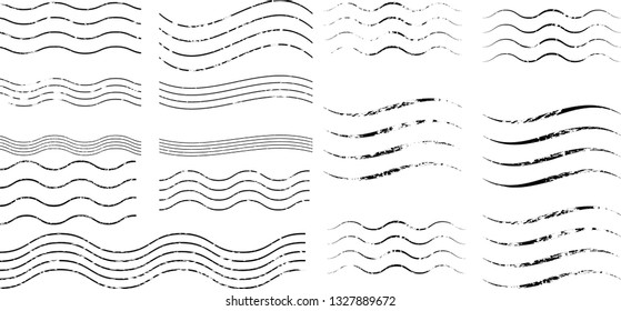 Postage stamps in grunge style. Set of textured wavy lines . vector collection of vintage  elements.
