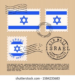 Postage stamps isolated on brown paper background with national flag of Israel : Vector Illustration