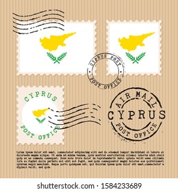 Postage stamps isolated on brown paper background with national flag of Cyprus : Vector Illustration
