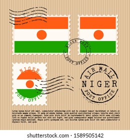 Postage stamps isolated on brown paper background with national flag of Niger : Vector Illustration
