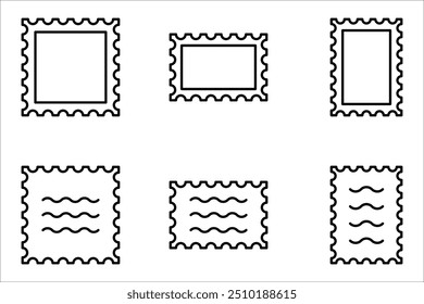 Postage stamps linear icon set. Collecting rare postmarks hobby, vector illustration on white background