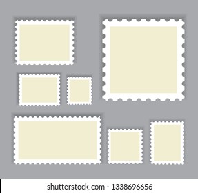 Postage stamps set isolated on gray background. Collection of trendy postage stamps for web site,app,poster,placard and wallpaper. Creative art concept, vector illustration eps 10