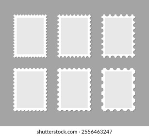 Postage stamps set. Rectangular frames with different perforated edges.