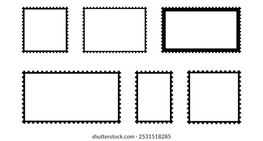 Selos postais definidos. Bordas de carimbo postal. Ilustração vetorial de carimbo postal. Ícone de carimbo postal definido. Coleção de Selos Postais.