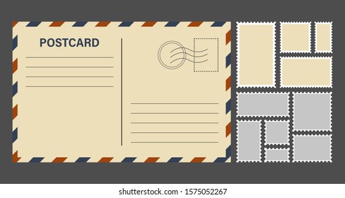 Postage stamps template. Blank rectangle and square postage stamps.