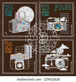 Postage stamps with vintages cameras.