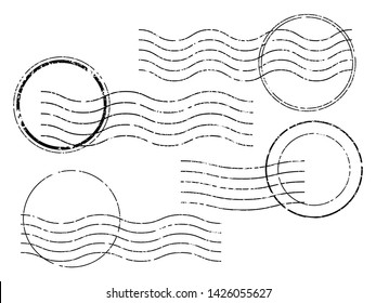 Postage stamps. Wavy and circular postage cancellation