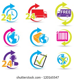 Postage and support related icon set of 9