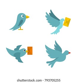 Postal bird icon set. Flat set of postal bird vector icons for web design isolated on white background