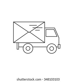 Postal Car thin line isolated on white background. Flat design vector illustration.