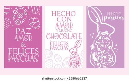 postal card felices pascuas rosa conejo pascua ornamental