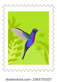 Postal card or mark with nature, letter and mail correspondence. Vector in flat style