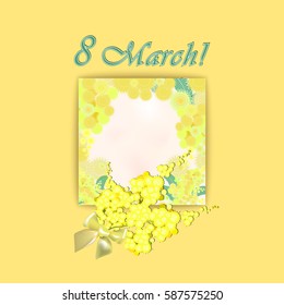 postal card with mimosa, vector illustration