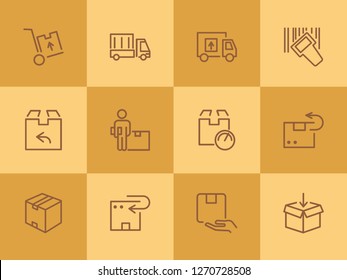 Postal delivery line icon set. Set of line icons on white background. Delivery concept. Parcel, package, post office. Vector illustration can be used for topics like shipping, transporting, delivery