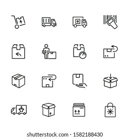 Postal delivery line icon set. Set of line icons on white background. Delivery concept. Parcel, package, post office. Vector illustration can be used for topics like shipping, transporting, delivery