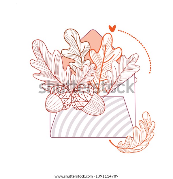 Postal Envelope Acorns Oak Leaves Autumn Stock Vector Royalty Free 1391114789
