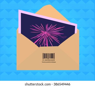 Postal envelope with a card
