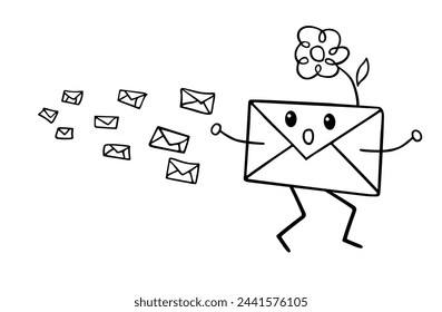 Postal envelope, Cheerful postal character, postal envelope running, hurries to deliver post,
postal envelope  hurries to deliver news