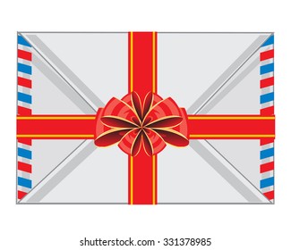 The Postal envelope decorated by red bow.Vector illustration