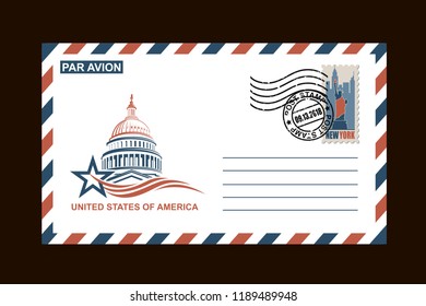 postal envelope design with american symbols on black background