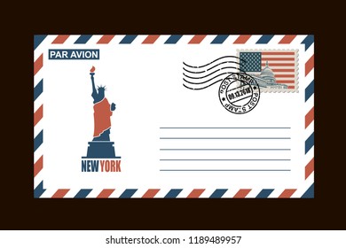 postal envelope design with american symbols on black background