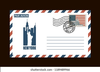 postal envelope design with american symbols on black background