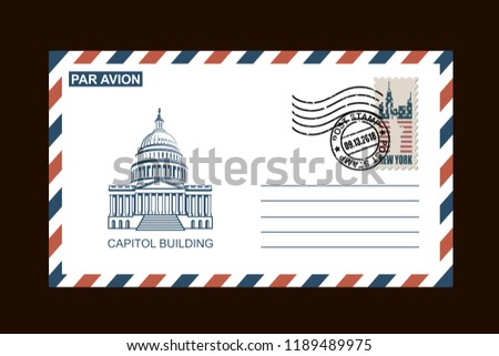postal envelope design with american symbols on black background