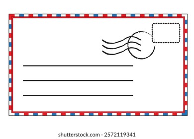 Postal envelope icon. Airmail border shape. Mail correspondence design. Black stamp detail.