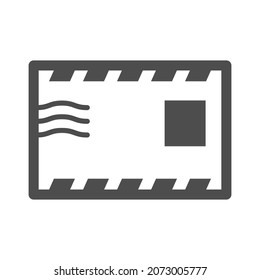 Postal envelope icon monochrome vector flat illustration. Retro mail paper message for remotely distance communication sending receiving documents isolated. Postage newsletter with mark address