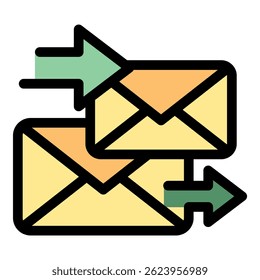 Postal envelope icon. Outline postal envelope vector icon color flat isolated