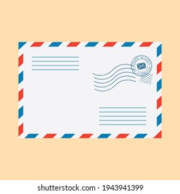 Postal envelope. Envelope, message, letter, icon. Modern insulated white envelope on a yellow background. Vector illustration for the Internet and print.