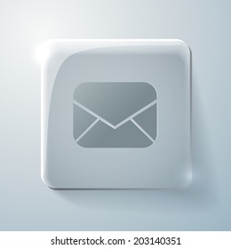 postal envelope sign. Glass square icon with highlights