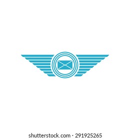 Postal envelope with wings mail logo mockup, email message icon
