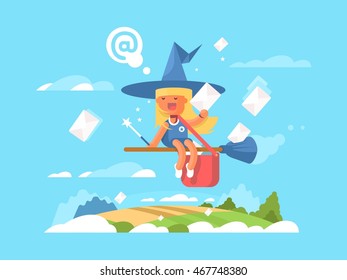 Postal fairy on a broom