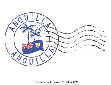 Postal grunge stamp 'Anguilla'. White background.