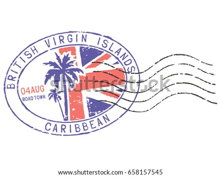 Postal grunge stamp ''British virgin islands-Caribbean''. White background.