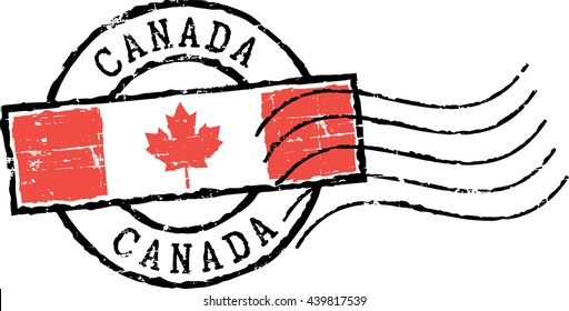  Postal grunge stamp 'Canada'. White background.