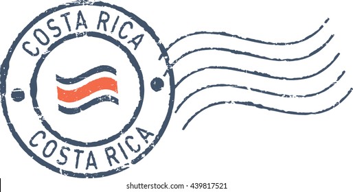 Postal grunge stamp 'Costa Rica'. White background.